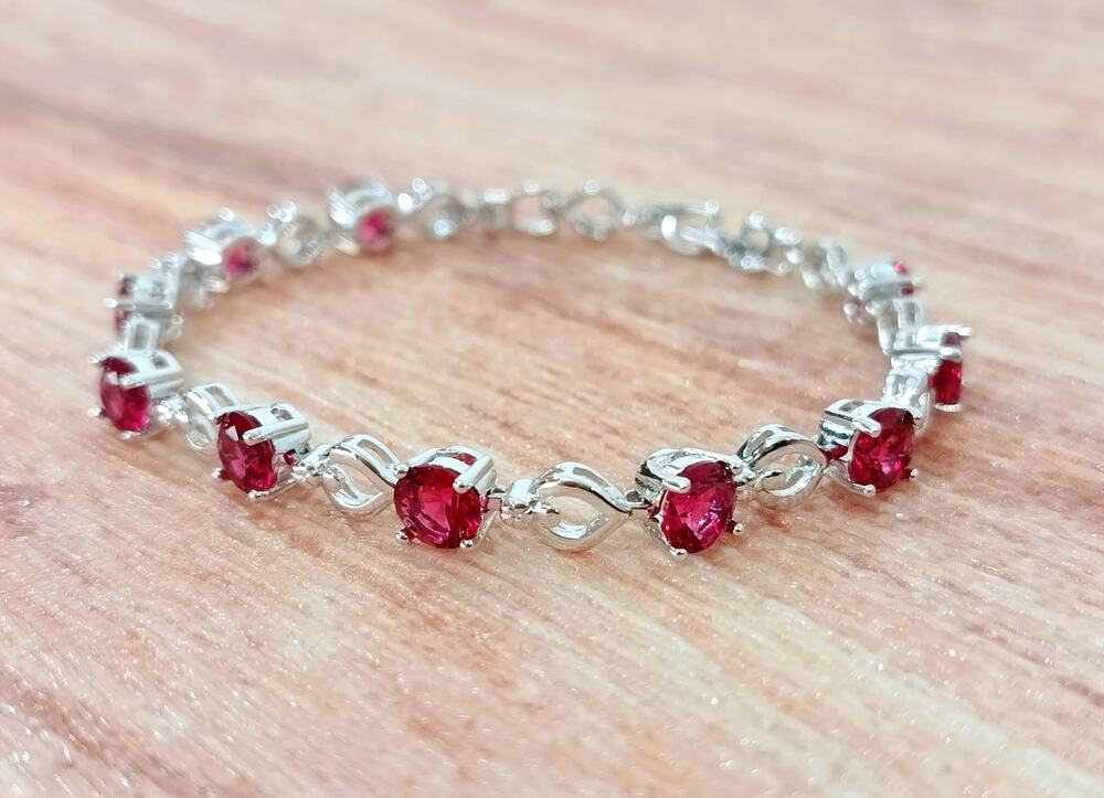 Golden Time Rhodium Plated Bracelet with red stones New